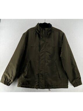 Dockers Soft Shell Jacket Mens Size M Full Zip Snap Fleece Lined Khaki Green